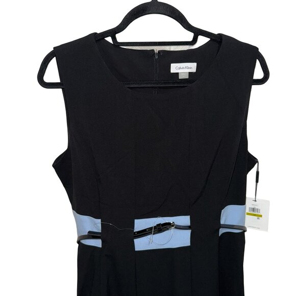 Calvin Klein Women Fit & Flare Casual Formal Dress Sleeveless Black Belt Sz 14 - Picture 3 of 13